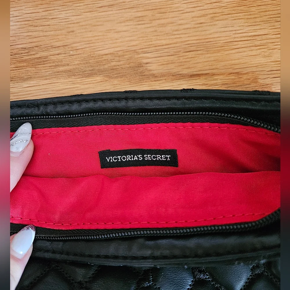 Victoria's Secret Black Quilted Clutch with Silver Chain
